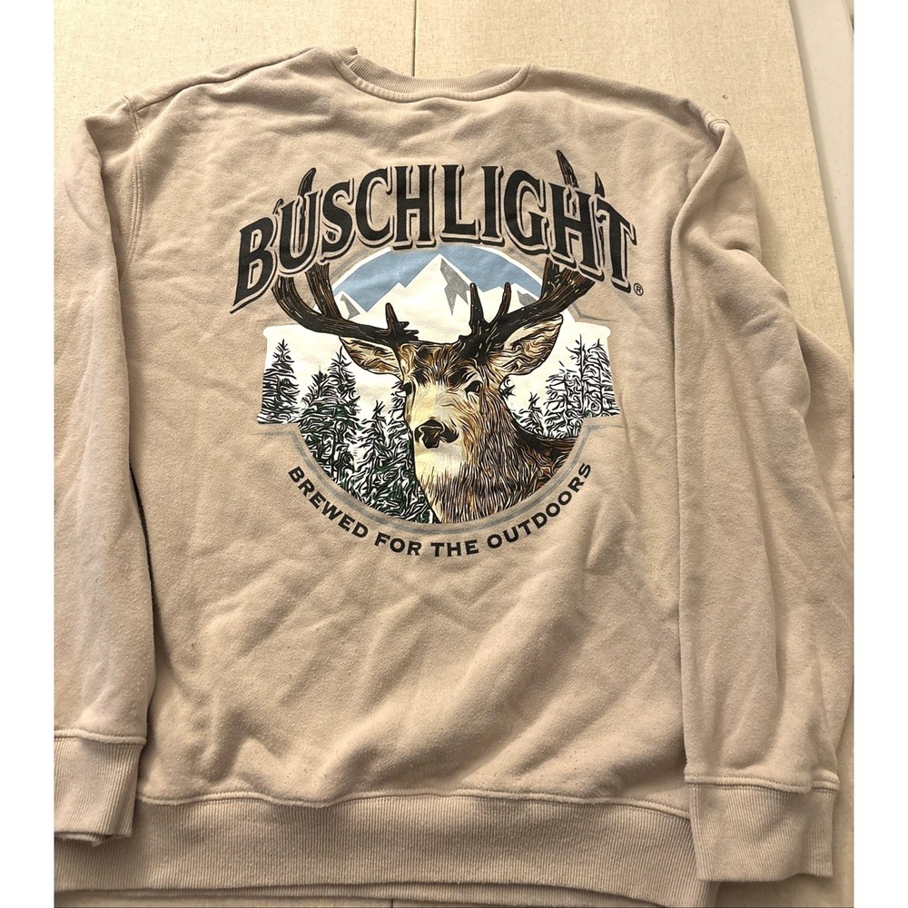 Busch Light Hunting Crewneck Sweatshirt Brewed for the Outdoors Tan Medium